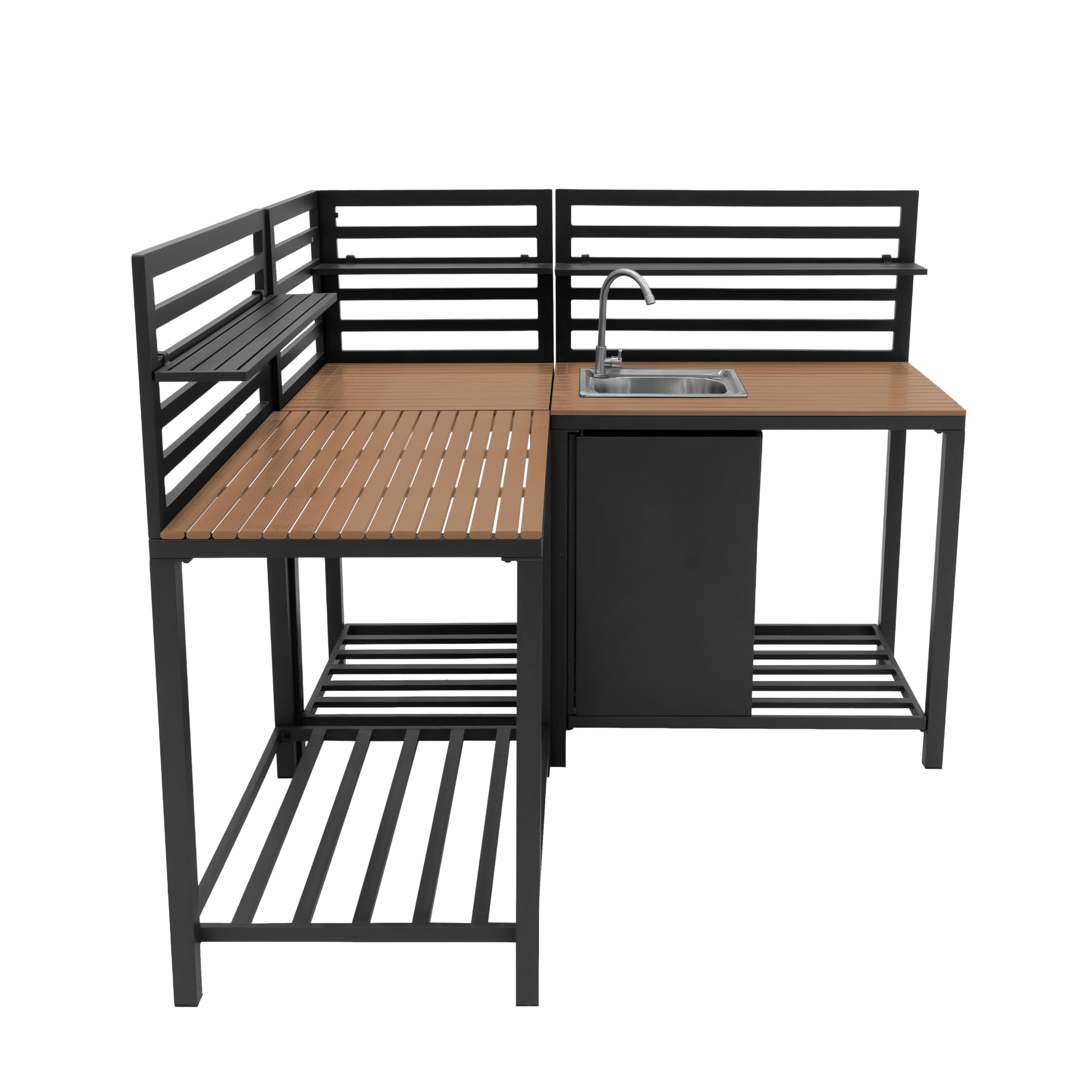 Monster Shop Cucina da Esterno 3 Pezzi Modulare con Lavello e Tavolo Configurazione Angolare o Lineare Alluminio Grigio Antracite Lavello in Acciaio Rubinetto Acqua Fredda Ripiani Regolabili