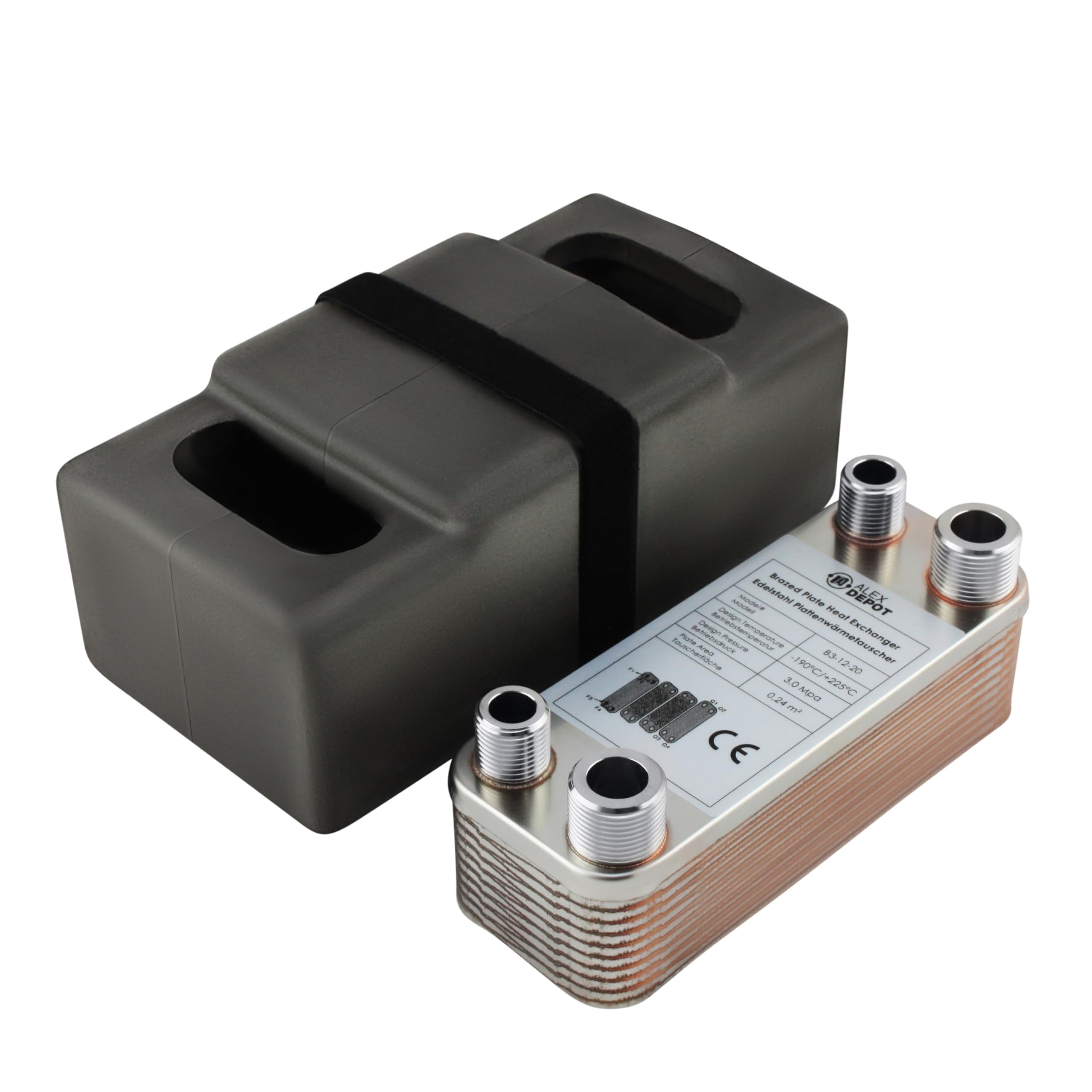 Intercambiador de calor de placas de acero inoxidable + aislamiento B3-12-20 con conexiones de 2x1/2 y 2x3/4 pulgadas. Calefacción solar de 45kW (PWT+Iso)