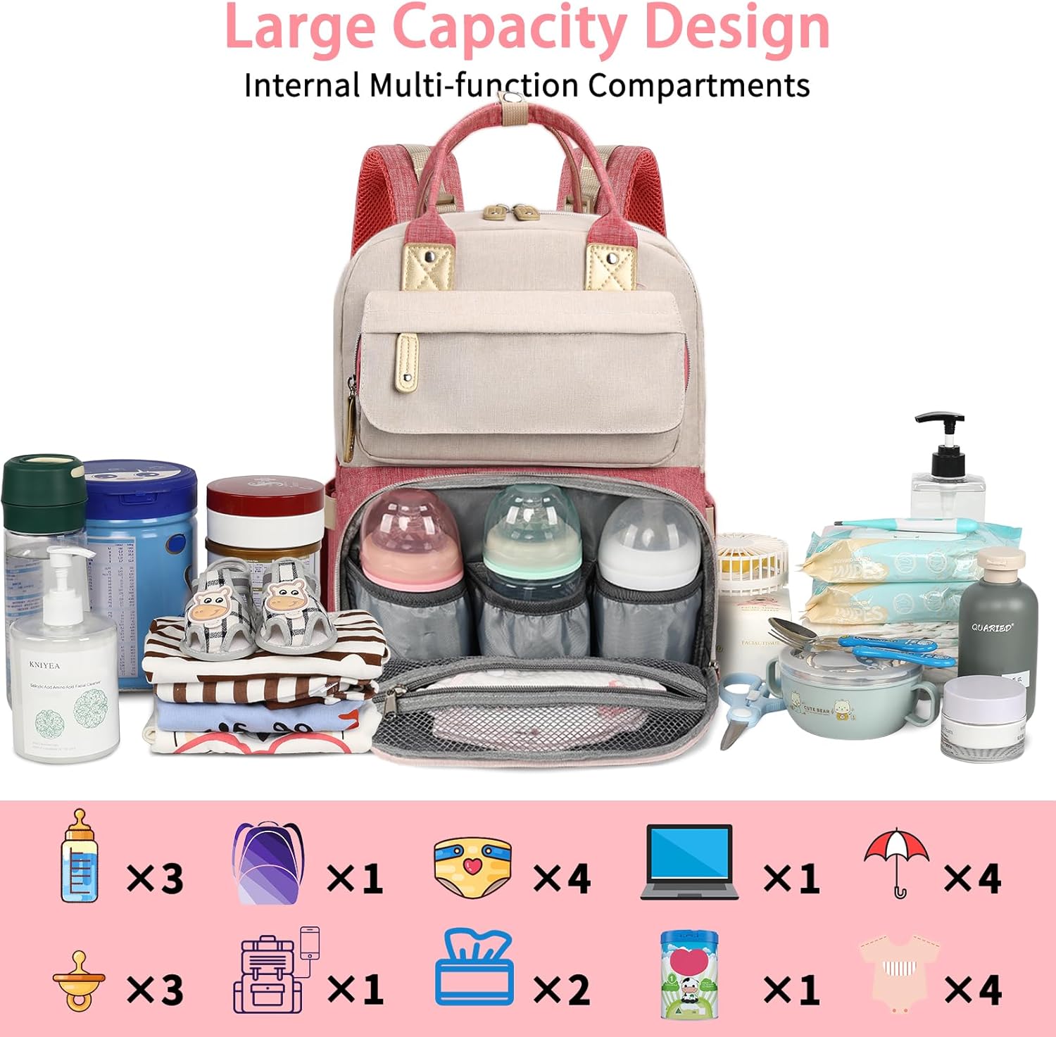 Diaper Bag Backpack, Baby Girl Diaper Bag, Large Diaper Bag Backpack Gift for Girls, Baby Diper Backpack for Travel with Insulated Pockets and Stroller Straps - Image 3