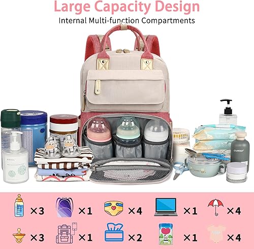 Miniatura 3 de Mochila para pañales, bolsa de pañales para bebé, bolsa de pañales rosa grande, mochila de regalo para niñas, Rojo -, Casual