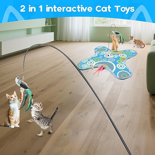 Miniatura 7 de VIWIK Juguetes para gatos adultos de interior con ventosa y cubierta, juguete interactivo de movimiento automático oculto para gatito, pájaro,