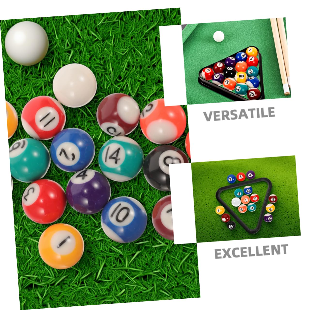 Toyvian Juego de Mini Bolas de Billar con Triángulo, Set de Resina para Mesa Pequeña Infantil