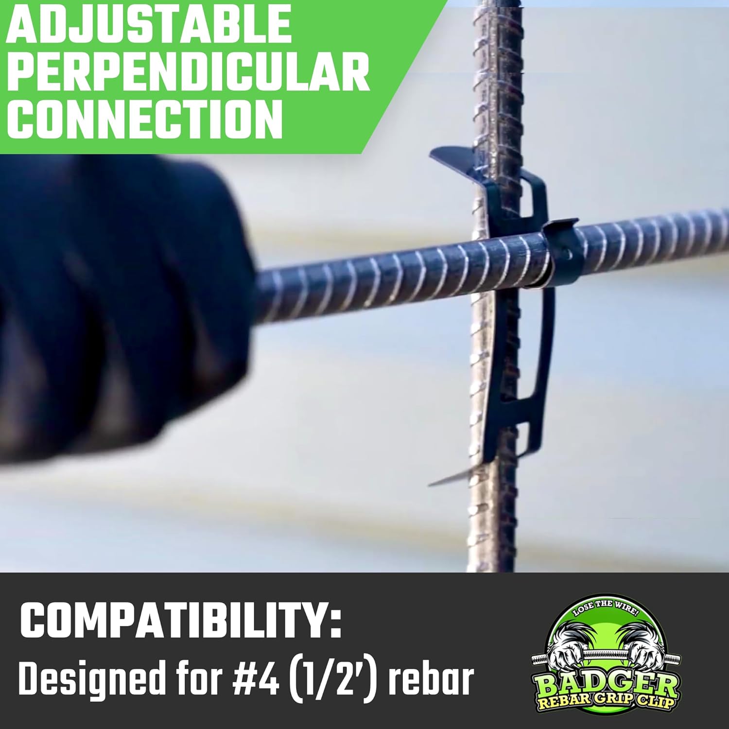 Badger Grip Clip - No Concrete Rebar Wire Ties Needed – Adjustable Rebar Connector for Faster Reinforcement Assembly – Ideal for Cages, Piers, Columns, Foundations, Floors, and Walls - 50 Count