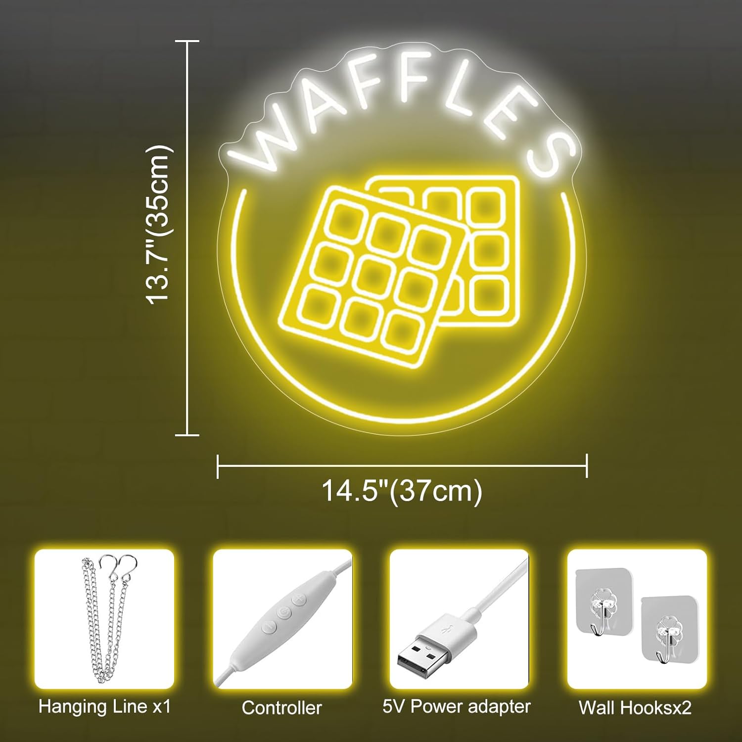 Waffles Neon Sign Bakery Shop Dessert House LED Neon Light Coffee Shop Cafe Home Kitchen Wall Art Decoration Personalized Gift, Dining Decor,Kids Room Decor, Food Neon Lights