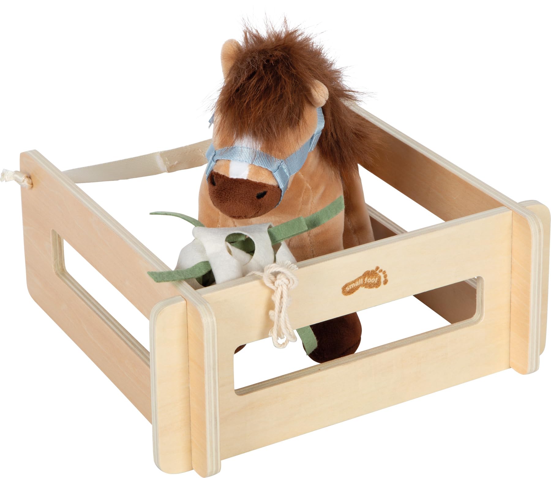 Small Foot Set da Gioco Cavallo con stalla e Accessori nella Borsa, Cavallo di Peluche con numerosi Accessori per Cavalcare e per la Cura, per Bambini dai 2 Anni, 12731