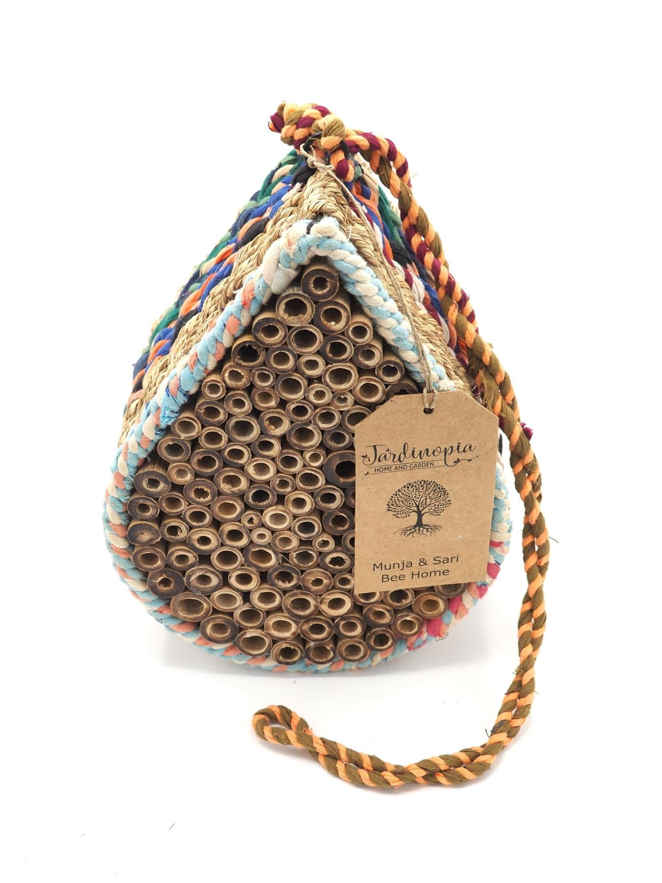 Hôtel à abeilles suspendu écologique en munja et tissu recyclé pour jardin