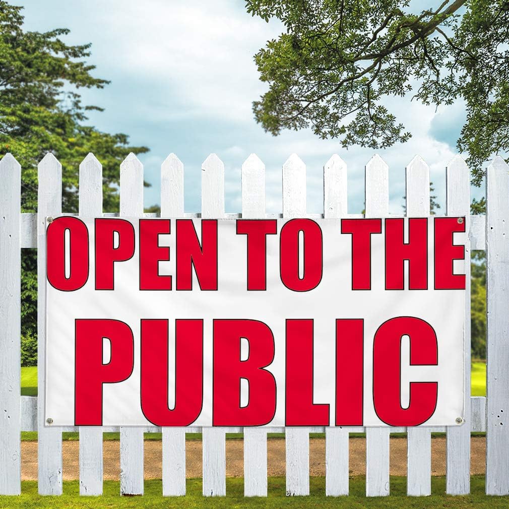 Vinyl Banner Multiple Sizes Open to The Public Advertising Printing E Business Outdoor Weatherproof Industrial Yard Signs 4 Grommets 24x48Inches