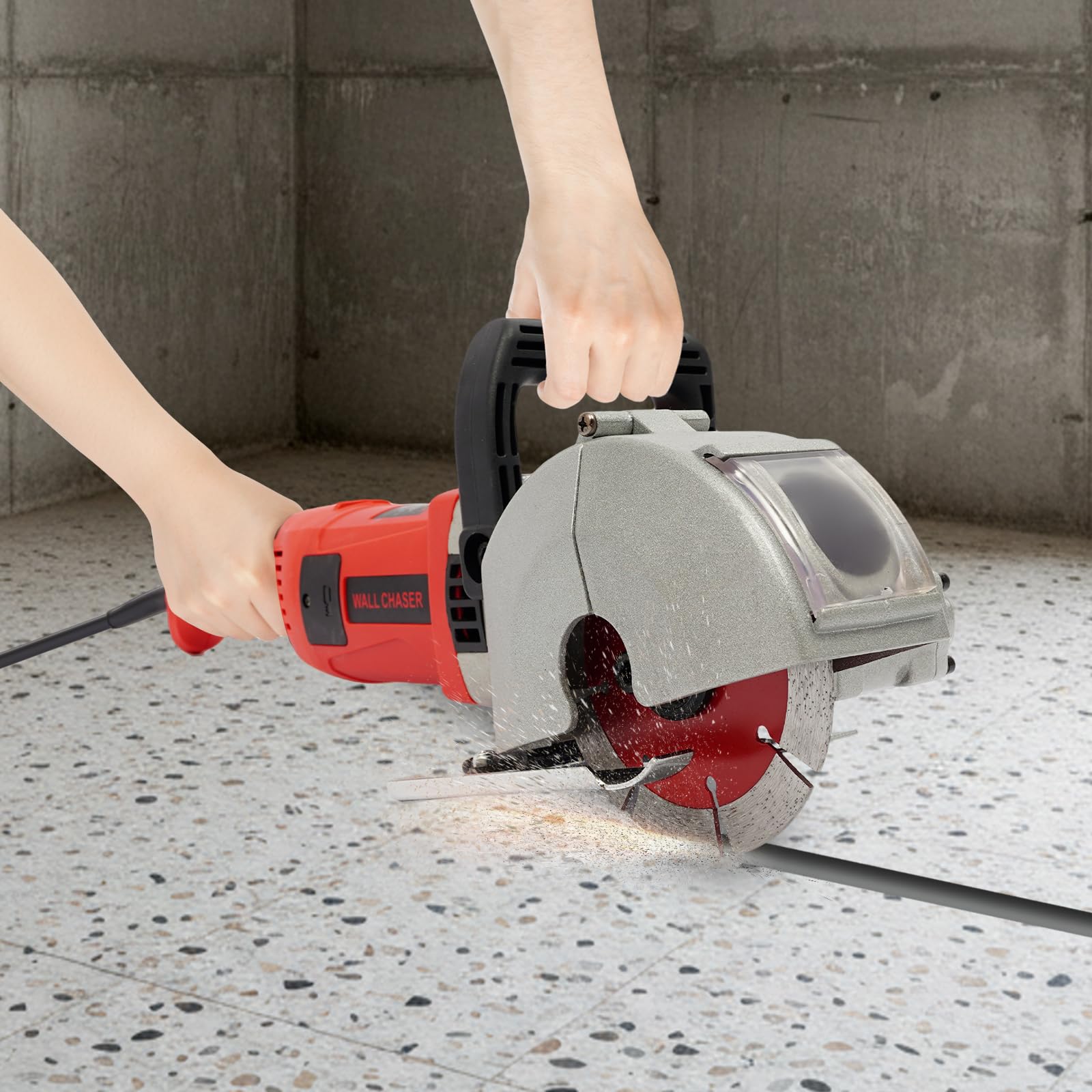 Fresadora ranurada con refrigeración por agua y motor de cobre puro, 1200-1300 W, fresadora de pared con 5 hojas de sierra, fresadora eléctrica para hormigón, mármol y granito, enchufe de la UE, negro