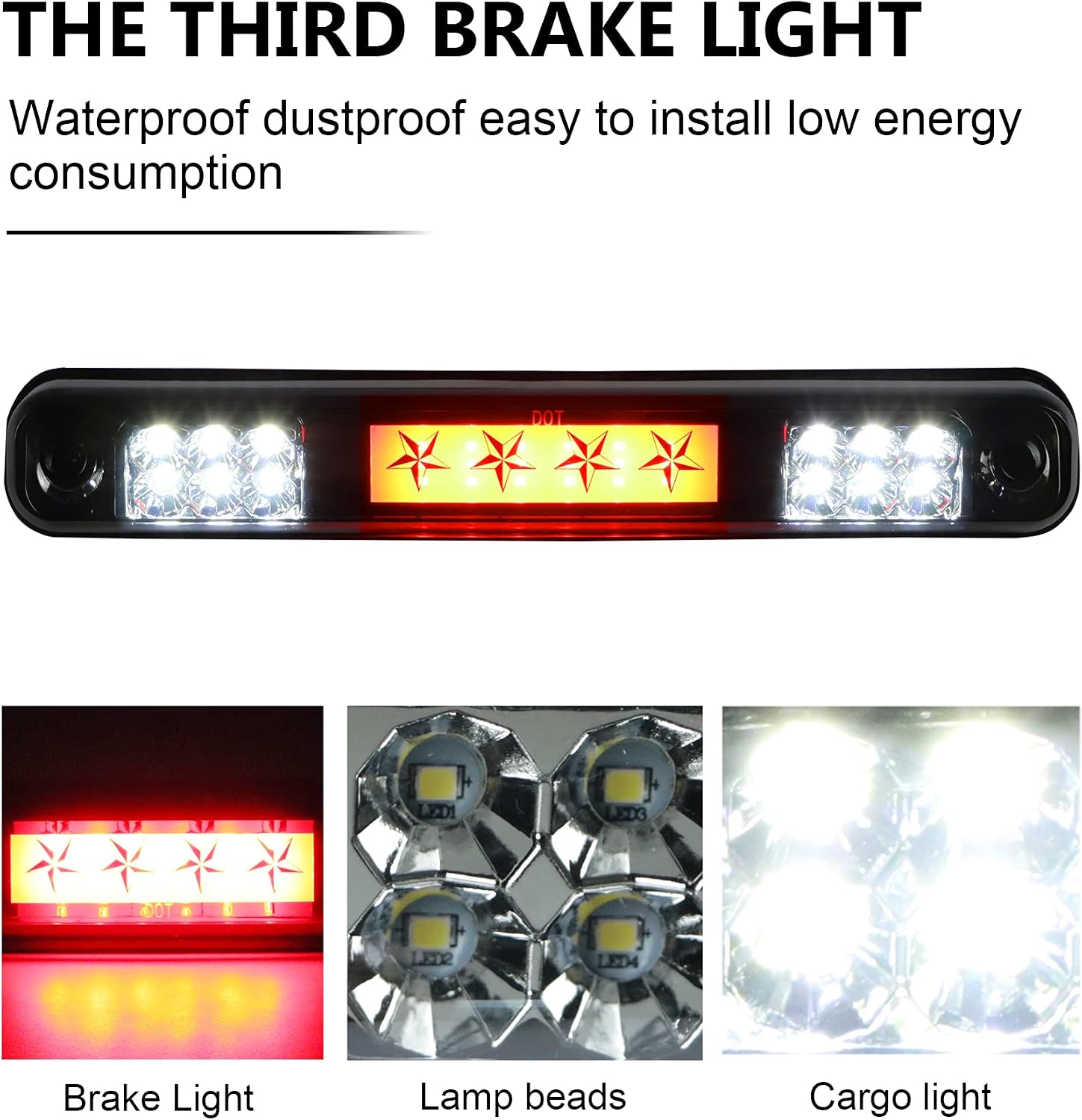 Tresound 3rd Third Brake Light for 1988-1999 Chevy/GMC C1500 C2500 K1500 K2500 Silverado Blazer LED Cargo Lamp High Mount Stop light (Chrome Housing Smoked Lens)