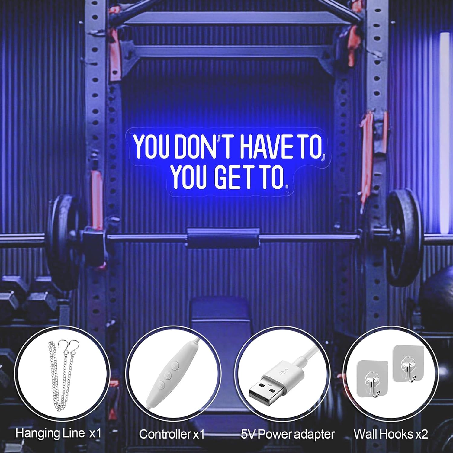 You Dont Have To You Get To Neon Sign, Motivational LED Wall Decor for Home Gym, Fitness Studio, Office, Garage Workout Room Light 16" x 5.5"