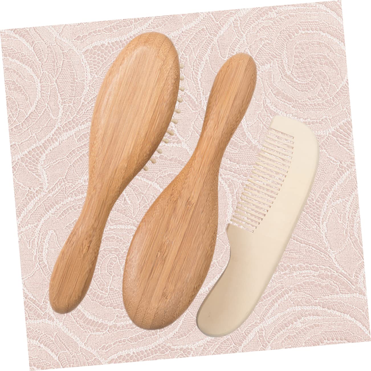 HONMEET Soft Baby Hair Brush Set 3pc Baby Brush Kit for Newborns Wooden Comb for Infants