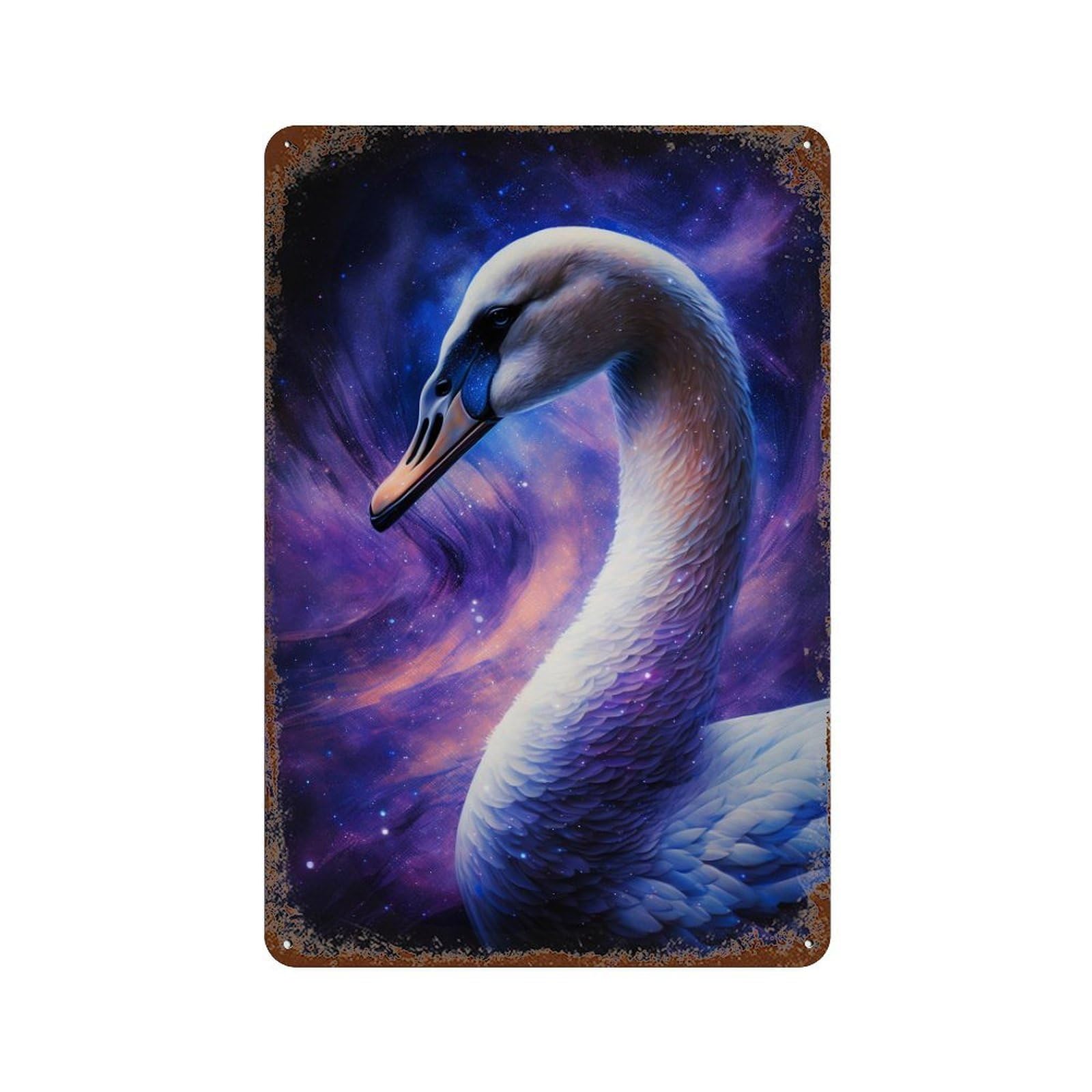 Cosmic Swan Art Print-7 Vintage Rust Metal Sign 11.8"x7.9", Ideal for Cafe, Home Bar And Lounge Decor