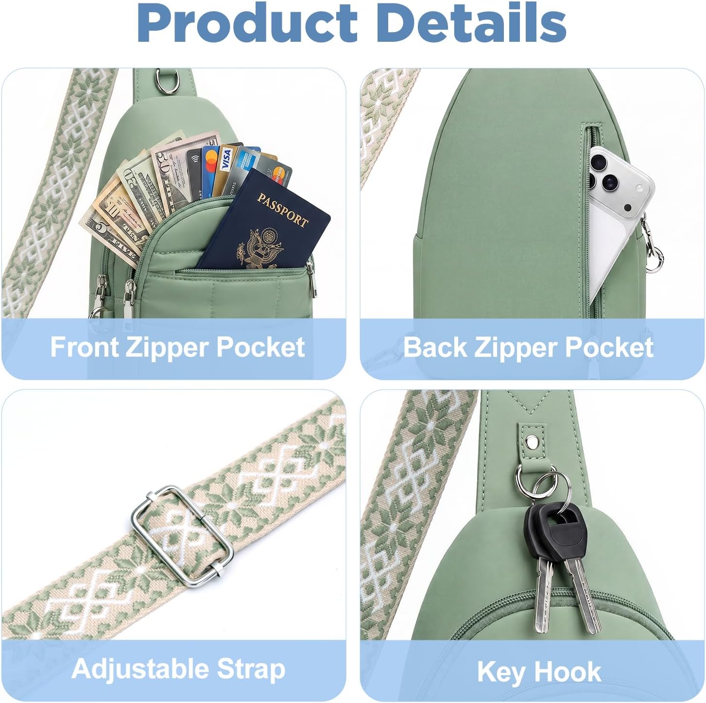 Anti Theft Sling Bag for Men & Women, Lightweight Puffer RFID Crossbody Bag for Travel, Commuting & City Walking, Hands-Free Everyday Essentials Bag Green
