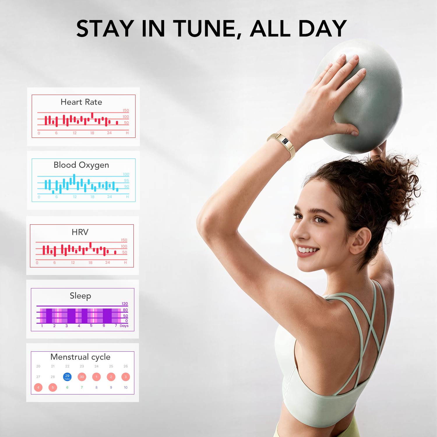 Bracelet Connectée Femme Fitness Tracker: Petite Montre Connectée Santé avec Rappel d'appel Fonction Féminine HRV Moniteur Sommeil Fréquence Cardiaque 5ATM Etanche Montre Sport pour Android iOS (Or)