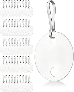 50 Pcs 1 Inch Tough Plastic Key Tags with Metal Snap Hooks,Double-Sided Writable & Durable White Key Chain Tags for Home and Office