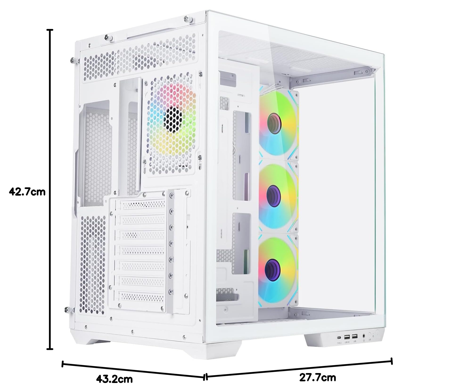 Itek Etui DARK CAVE AKU - Gaming Tower - ATX - 4 x 12 cm ARGB Fan - USB3 i Type-C - ściana boczna i przednia ze szkła hartowanego - Ed. biały