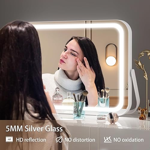 Miniatura 6 de Hasipu Espejo de tocador con luces, espejo LED de maquillaje de 14 x 11 pulgadas, 3 modos de luz, control táctil inteligente regulable, rotación de