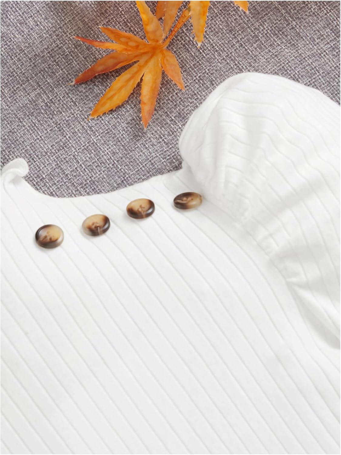 Floerns Girl's Mock Neck Fitted T Shirt Puff Long Sleeve Ruffle Button Ribbed Knit Tee Tops - Image 4