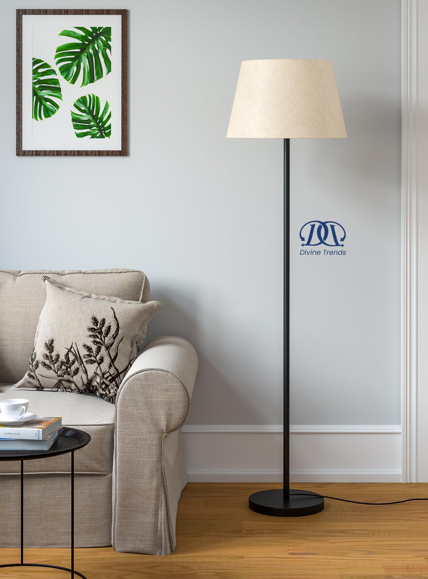 Divine Trends Floor Lamp Standing Modern Black 5Ft Height Off White Lamp Shade 16 Inches for Living Room, Bedroom - Led 1