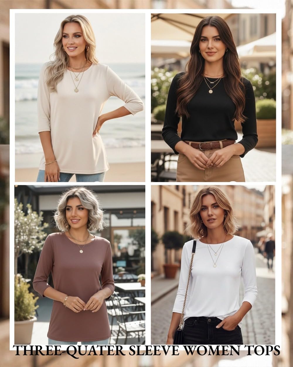 Zeagoo Women Tops 3 Pack 3/4 Sleeve Crewneck Cute Basics Tees Casual Fashion Spring Summer T Shirts Business Work Tee Top - Image 2