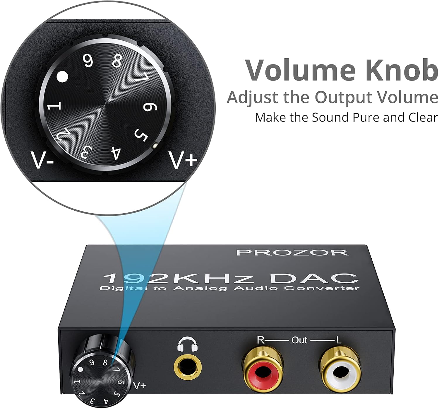 PROZOR 192KHz Digital to Analog Audio Converter - Upgrade Volume Adjustable Optical to RCA Converter with Optical & USB Power Cable, Digital DAC Converter SPDIF TOSLINK to Stereo L/R & 3.5mm Jack : Industrial & Scientific