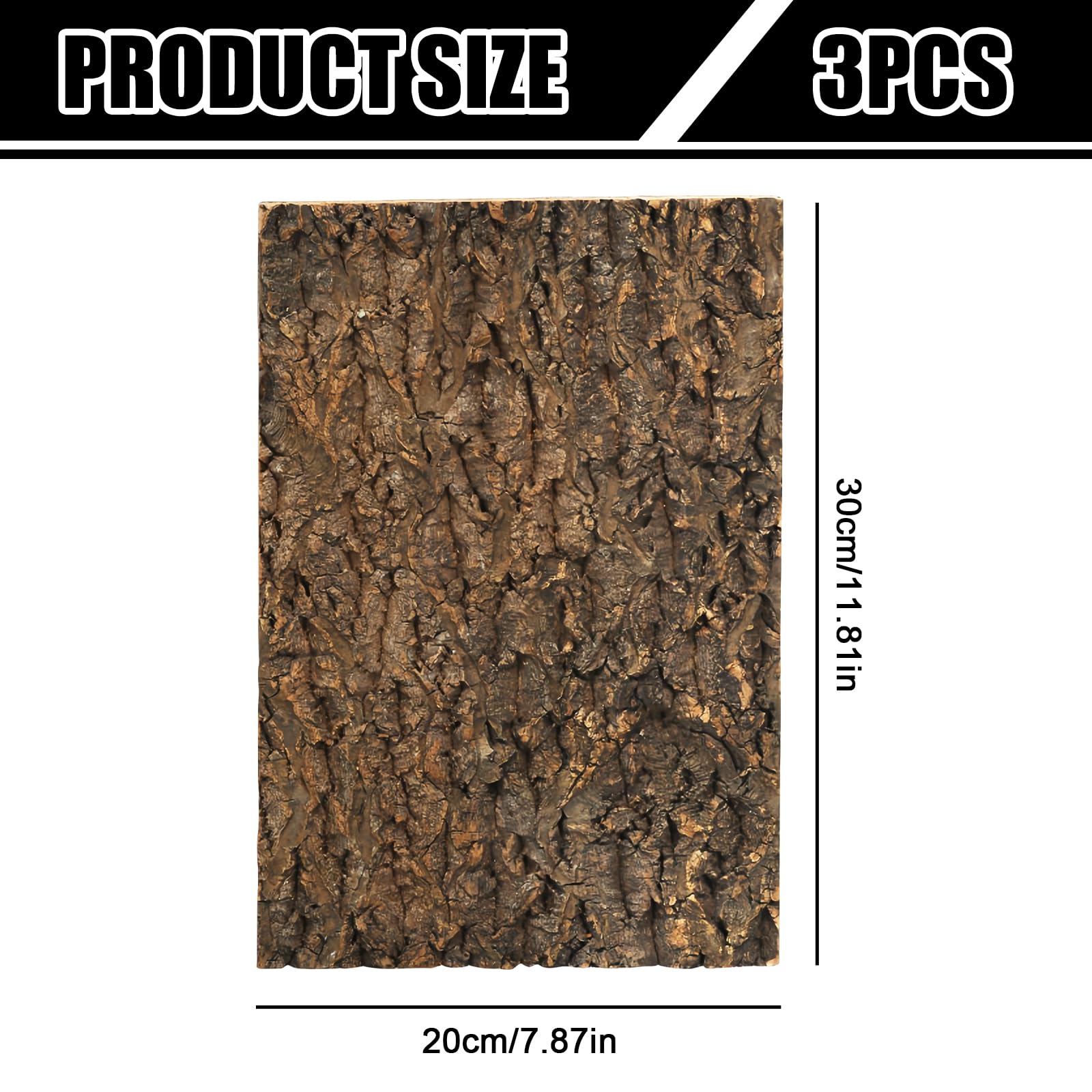 GOMETY 3 piezas corteza de corcho para terrario 30x20 cm, paredes traseras naturales aspecto corteza de árbol, decoración de pared para reptiles, lagartos, geckos, tortugas, serpientes y dragones