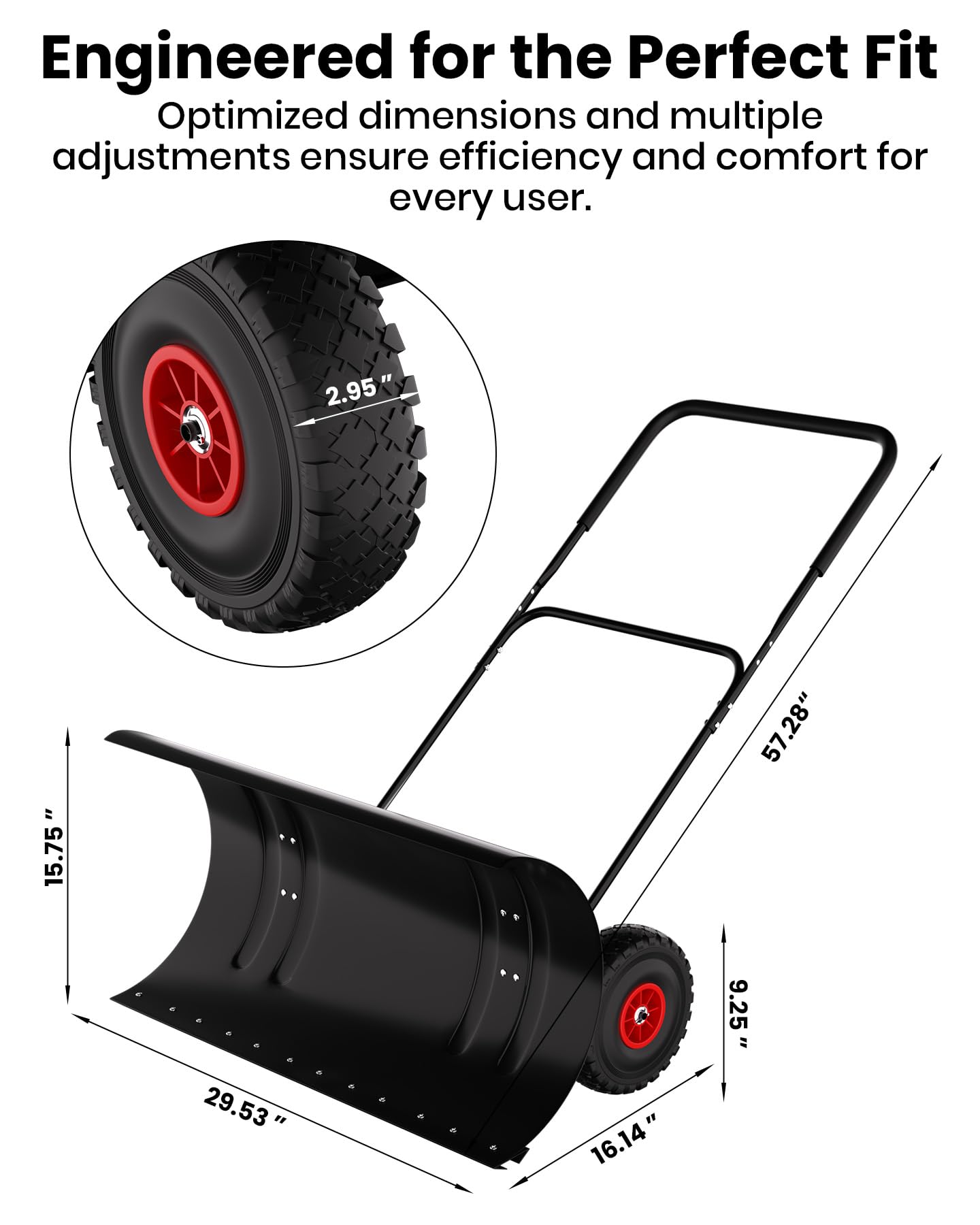 Pala Quitanieves De Acero 74CM con Ruedas, Hoja Angular Ajustable y Mango Ergonómico. Ideal para Limpiar Entradas, Portones y Aceras De Forma Eficiente y con Menos Esfuerzo