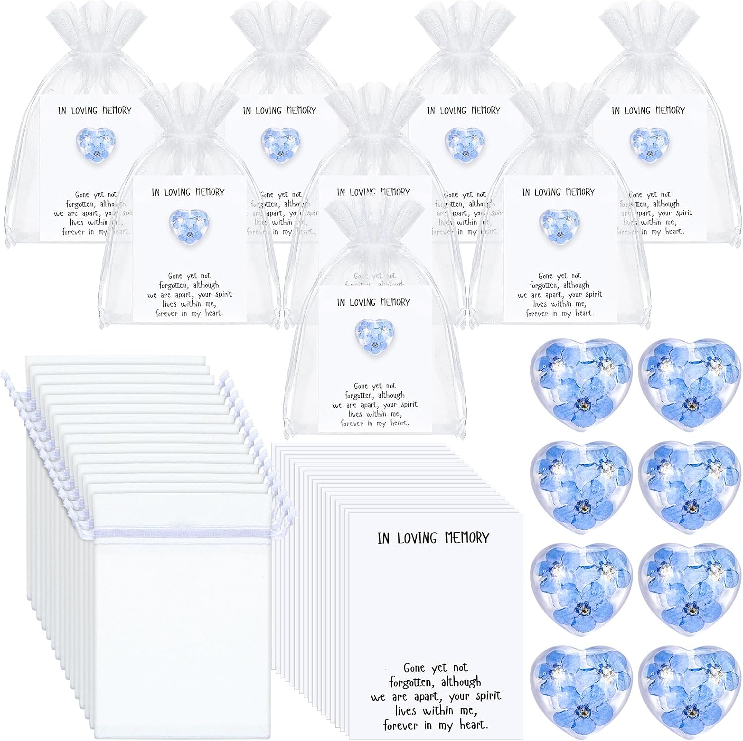Chunful 40 Set Celebration of Life Favors Pocket Token Bulk Forget Me Not Flower Pocket Token with Cards Organza Bags Funeral Favors Sympathy Thank You Gifts for Guest Memorial Party Supplies