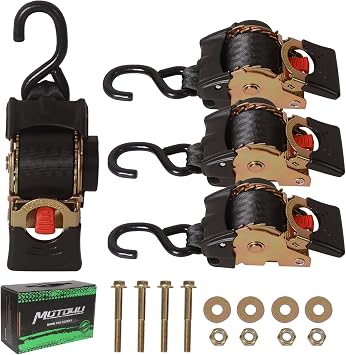 MOTO4U 4PCS Bolt on Retractable Ratchet Straps Heavy Duty Transom Tie Down Straps 2" x 9 AutoRetract Marine Strap with Bolt Set for Boat ATV Trailers 3000LBS/1360KG