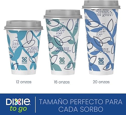 Miniatura 11 de Dixie To Go - Tazas de café de papel con tapas, 12 onzas, 156 unidades, vasos de papel aislantes desechables para bebidas calientes o frías