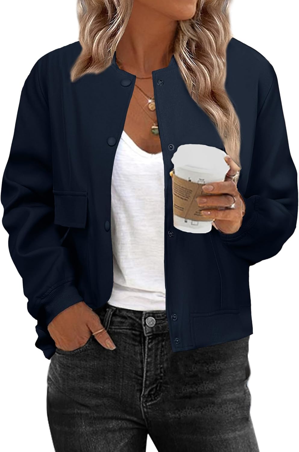 Zeagoo Women Bomber Jacket Casual Button Down Varsity Jackets Shackets With Pockets Outwear