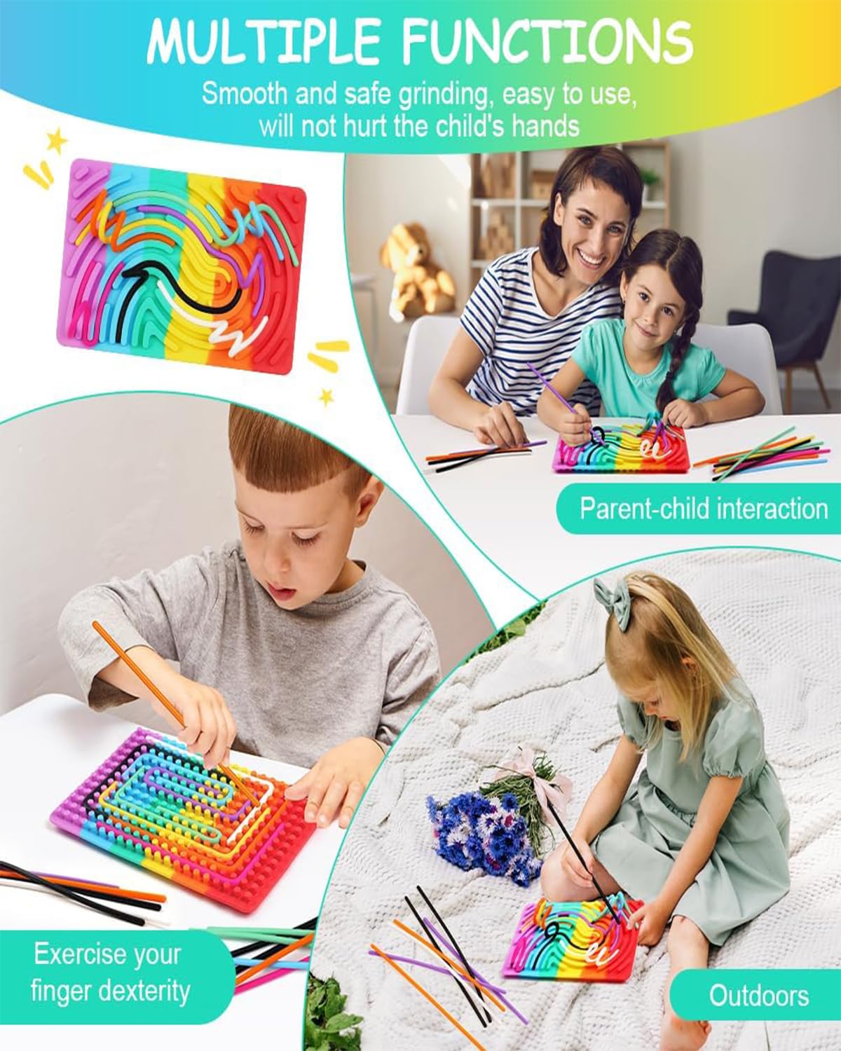 11PCS Sensory Toys, Double-Sided Silicone Fidget Toy for Kids & Adults|Busy Board for Stress Relief,Anxiety,Silent,No Mess,Travel Essentials Toys|Stuffers Gifts for Teen (Rainbow) 4
