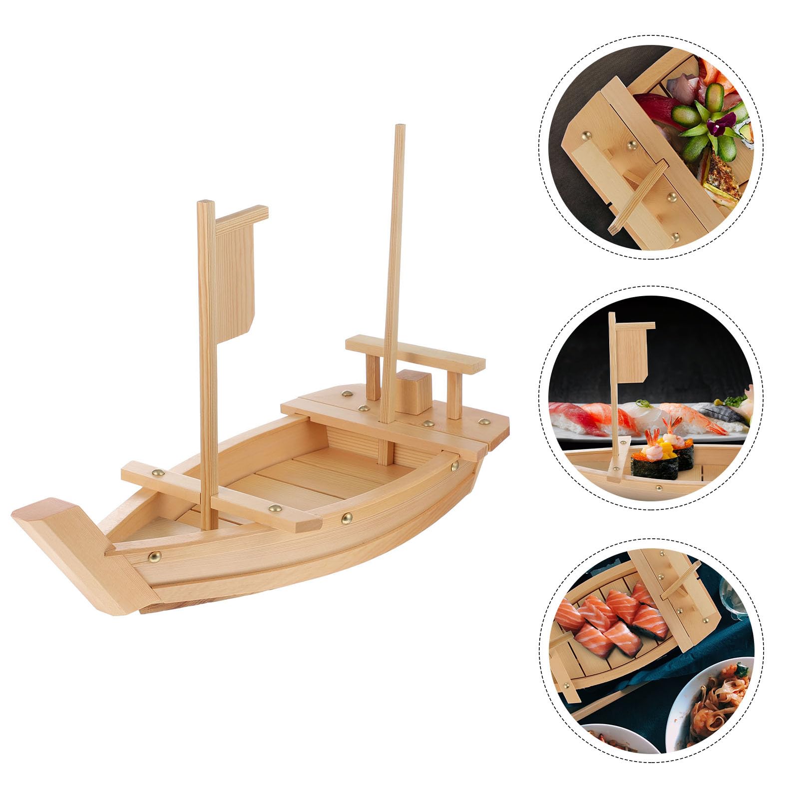OUNONA Plateau à Sushis sans Bavures en Bois de Bateau, Assiette de Présentation des Aliments pour Dîners en Famille et Fêtes Spéciales