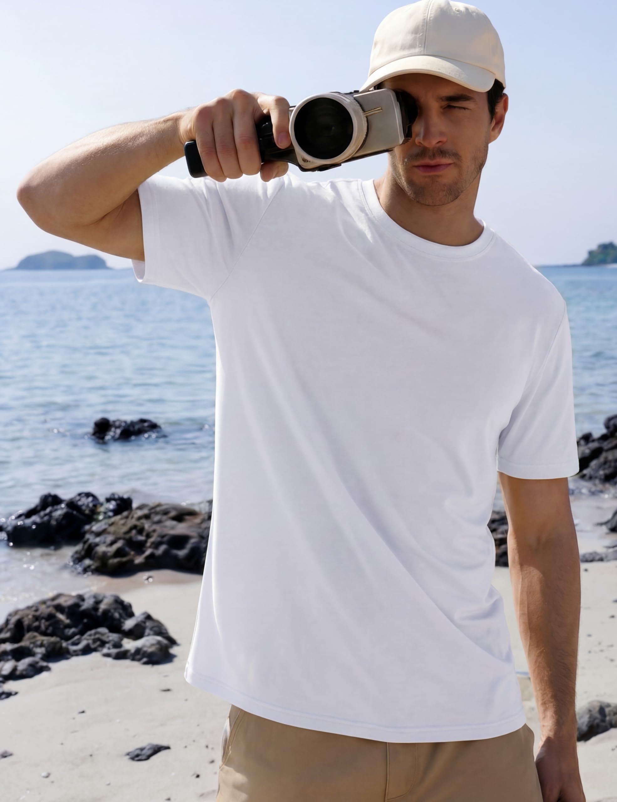 TACVASEN Tee Shirt Homme Classique Col Rond Coton Uni T-Shirts à Manches Courtes Doux Confortable Léger Respirable
