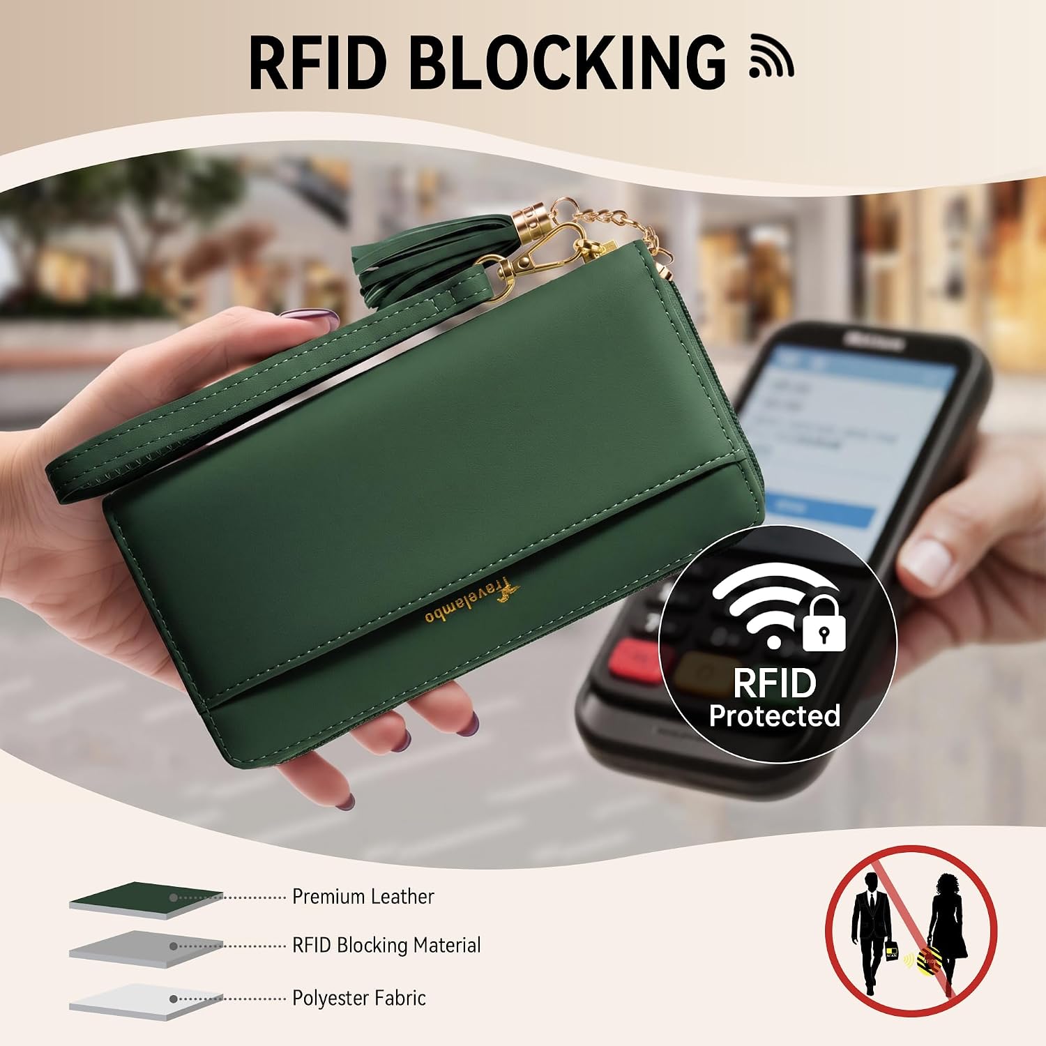 Travelambo Wristlet Wallet Women RFID Bifold Large Capacity Clutch Purse