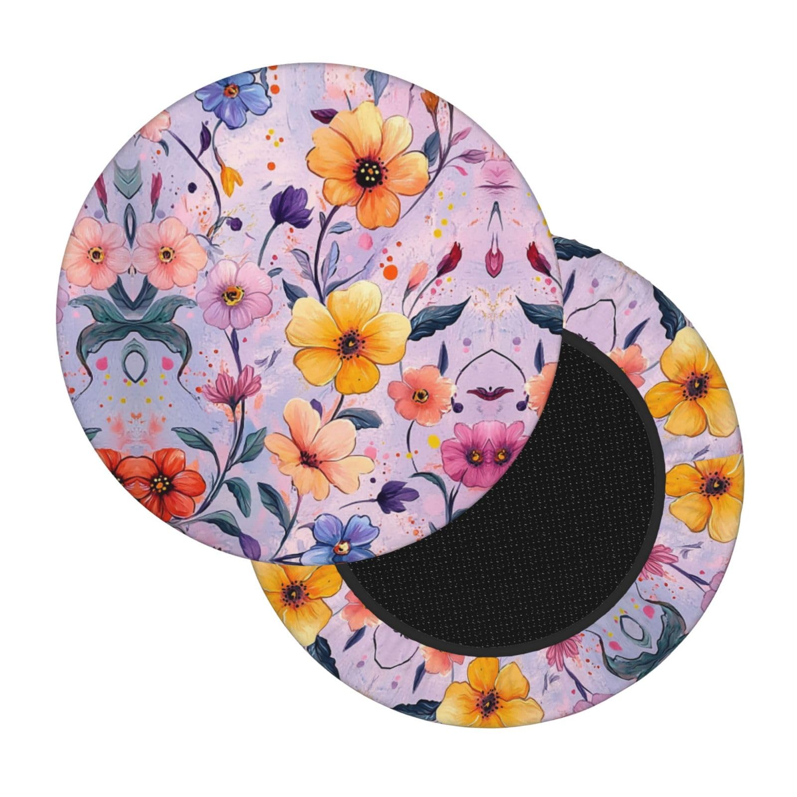 Boltpack Flowers Print Round Stool Chair Covers, Soft Washable Round Bar Stool Cushion Slipcover 30-35 Cm
