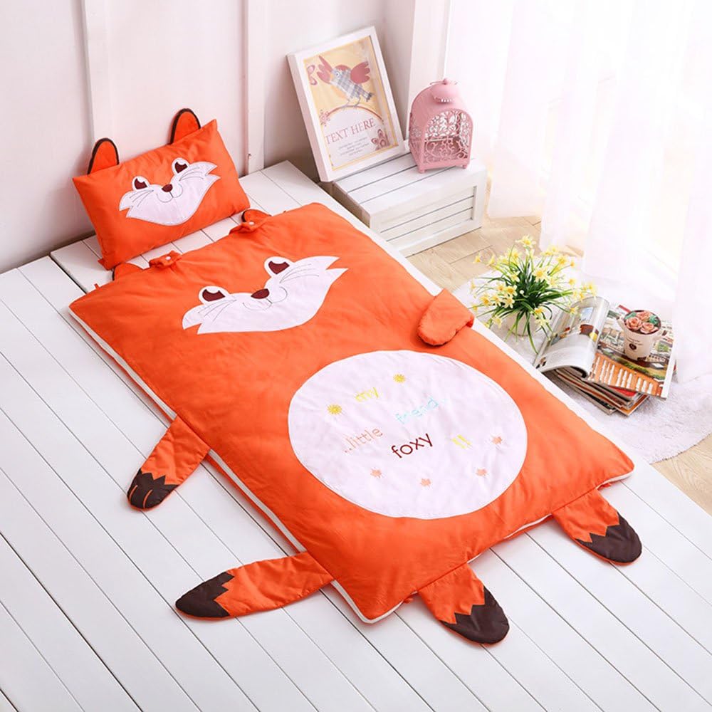 Pure Cotton Toddler Sleeping Nap Mat With Pillow Preschool Rest Kids Sleeping Bag Sleep Mats 25"x40" (30"x59"(78cmx150cm), Fox)
