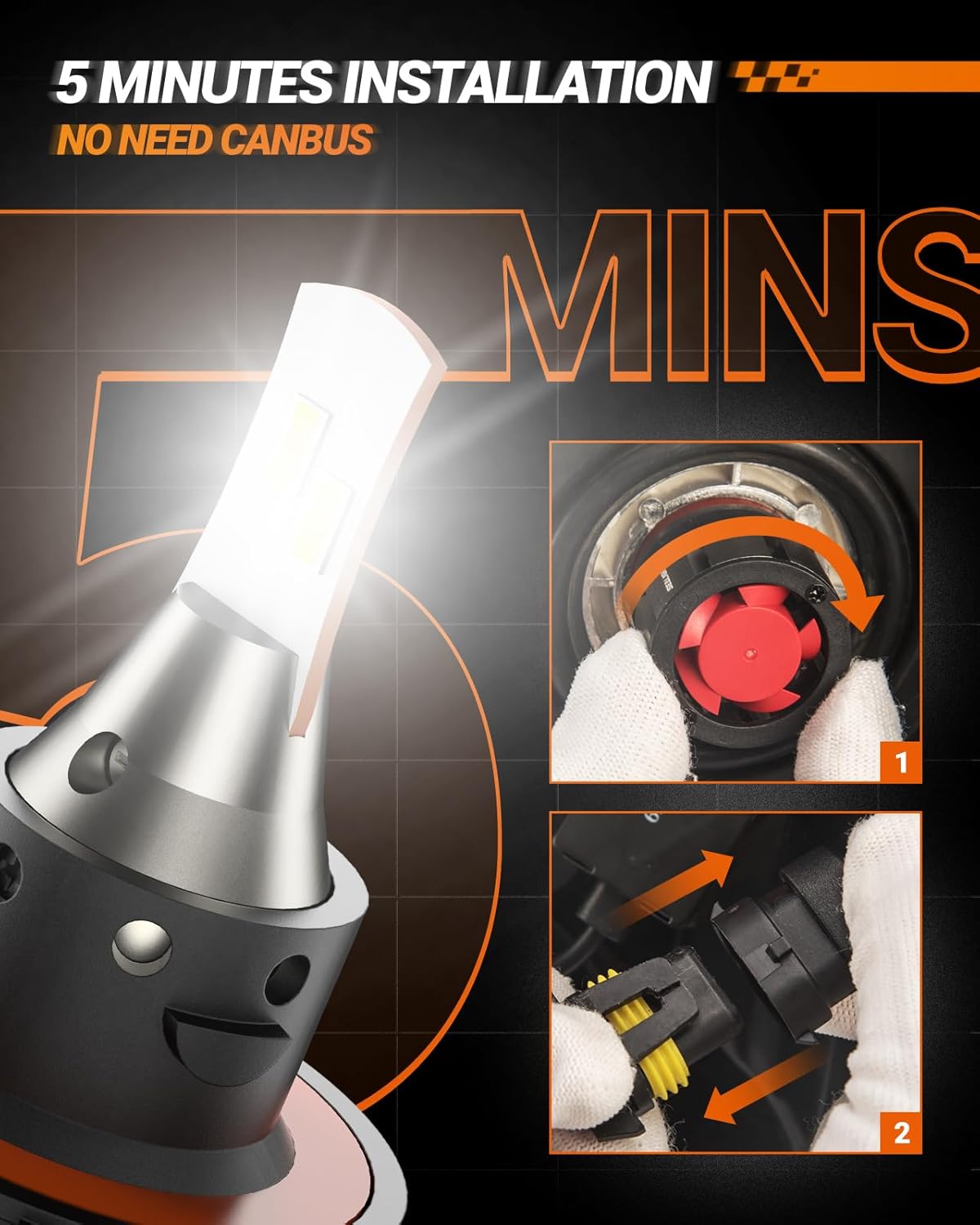 SEALIGHT H13/9008 LED Headlight Bulbs, 8X Super Bright 9008 Driving Lights, 6500K Daylight with 15000RPM Cooling Fan, 5 Min Plug-N-Play, 2 Pack