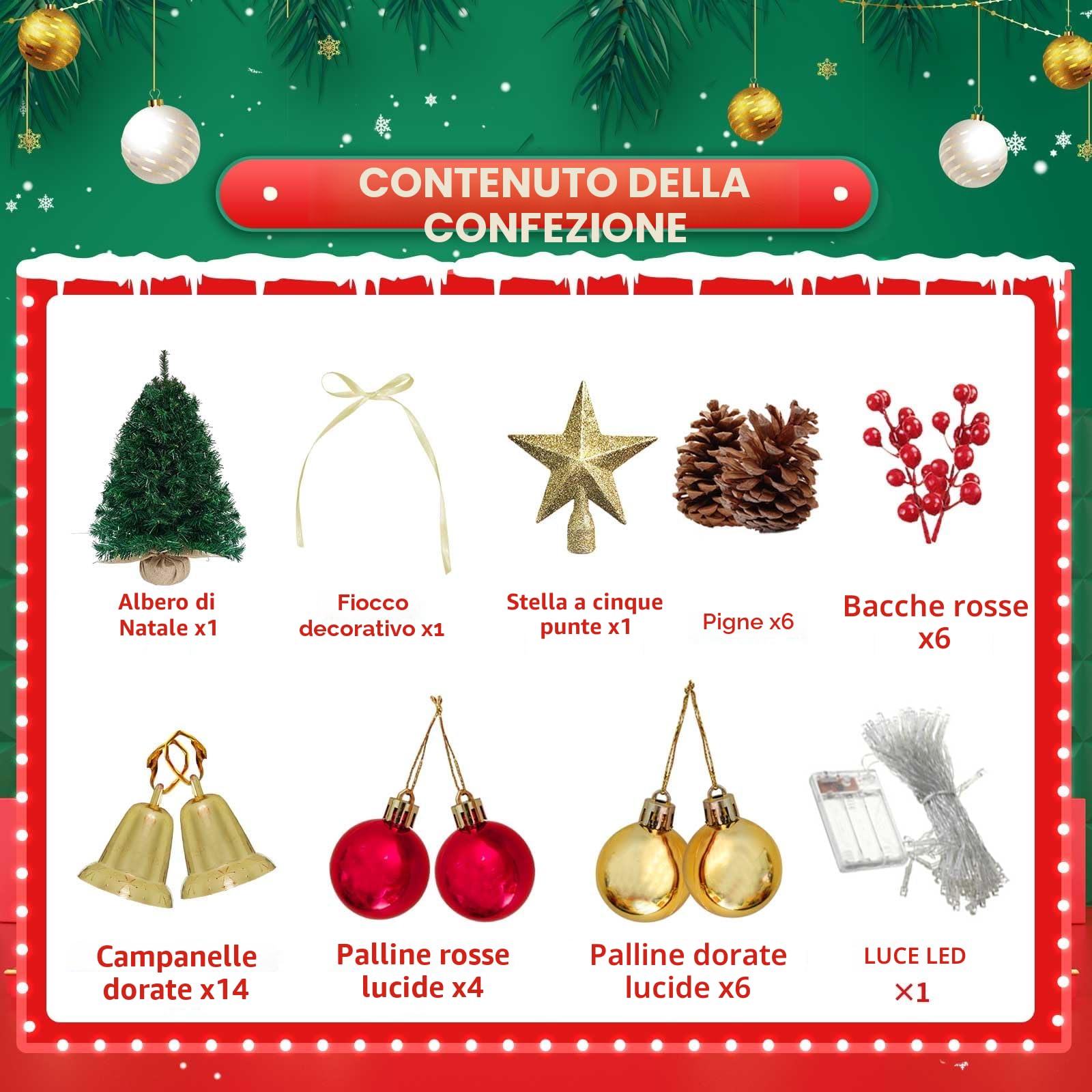 Mini Albero di Natale Con illuminazione a LED, 60 cm Corona Dell'albero di Natale, Scatole Regalo Decorate e Ornamenti da Appendere, Albero di Natale Artificiale Multifunzionale…