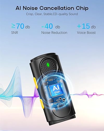Miniatura 4 de Mini micrófono inalámbrico para iPhone, paquete de 2 micrófonos Lavalier Bluetooth para grabación de video, micrófono de solapa con reducción de