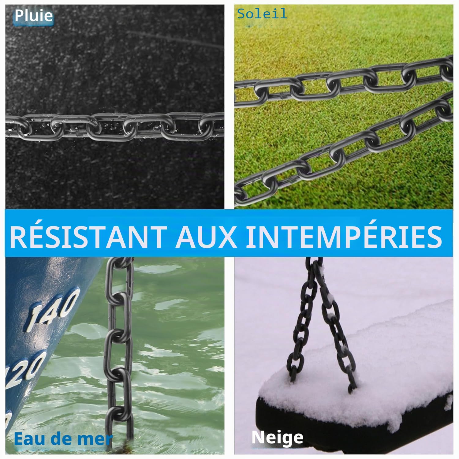 Chaine Acier 12 m x 3 mm - Noir - Chainette Metal Pour Clôtures Suspendues, Chaînes de Guidage pour Chiens, Balançoires, Chaînes de Séchage
