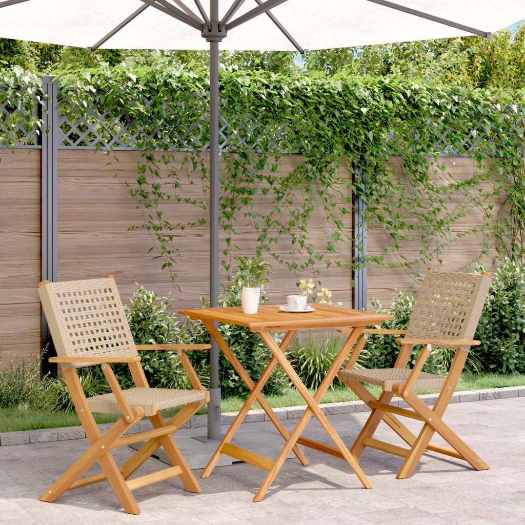 Set da 3 pezzi da bistrot beige in polyrattan e legno masselloOutdoor Outdoor Set