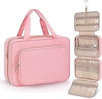 Vista 9 de Wedama Neceser para mujer, bolsa de viaje grande para cosméticos, bolsa de aseo colgante para baño, bolsa de maquillaje impermeable de PVC, bolsa