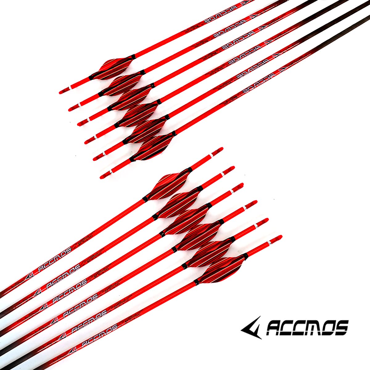 ACCMOS Rossa Spirale Piuma Puro Carbonio Frecce Spine 400-1000 Freccia da Caccia Tiro con L'Arco Freccia Pratica, per Giovani Adulti Arco Compound Arco Ricurvo Tiro Targeting Freccia12 pz