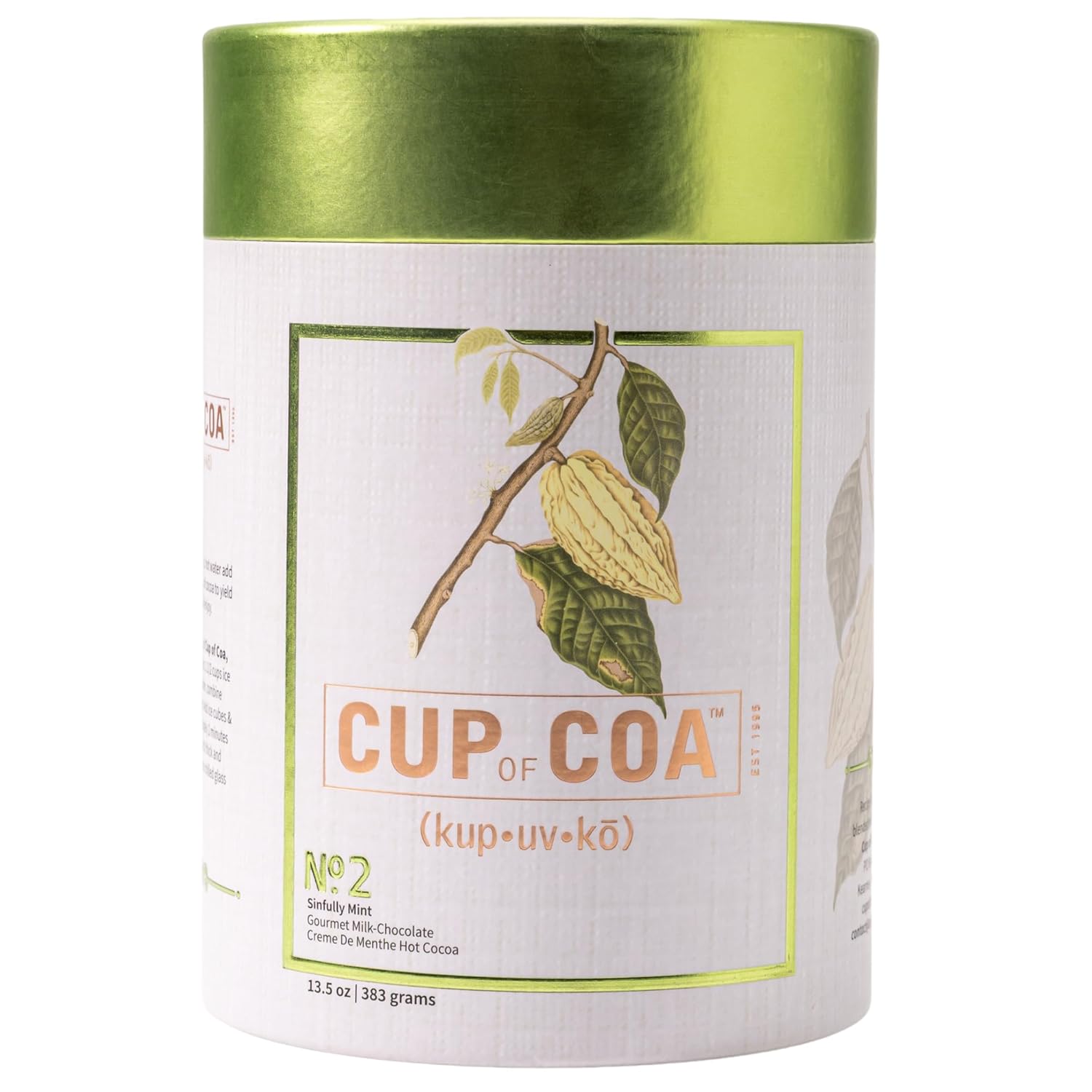 Cup of Coa No. 2 Sinfully Mint | Gourmet Mint Hot Cocoa Mix | Just Add Water | Rich, Silky Smooth & Creamy | Luxury Hot Chocolate with Cooling Crème de Menthe | Made in USA (8 Servings)