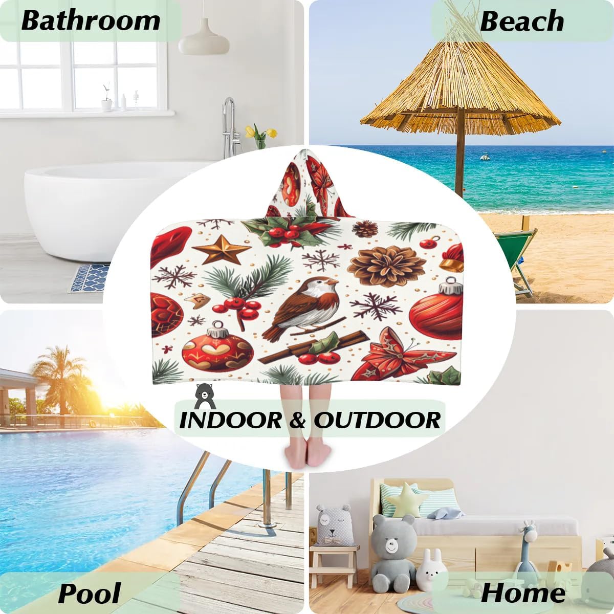 Pardick Kid Bath Towels Holiday Bird Kids Towel with Hood for Girls Boys Beach Towel Pool Cover Up Soft Absorbent Toddler Hooded Bath Towel for Shower, Beach, Pool