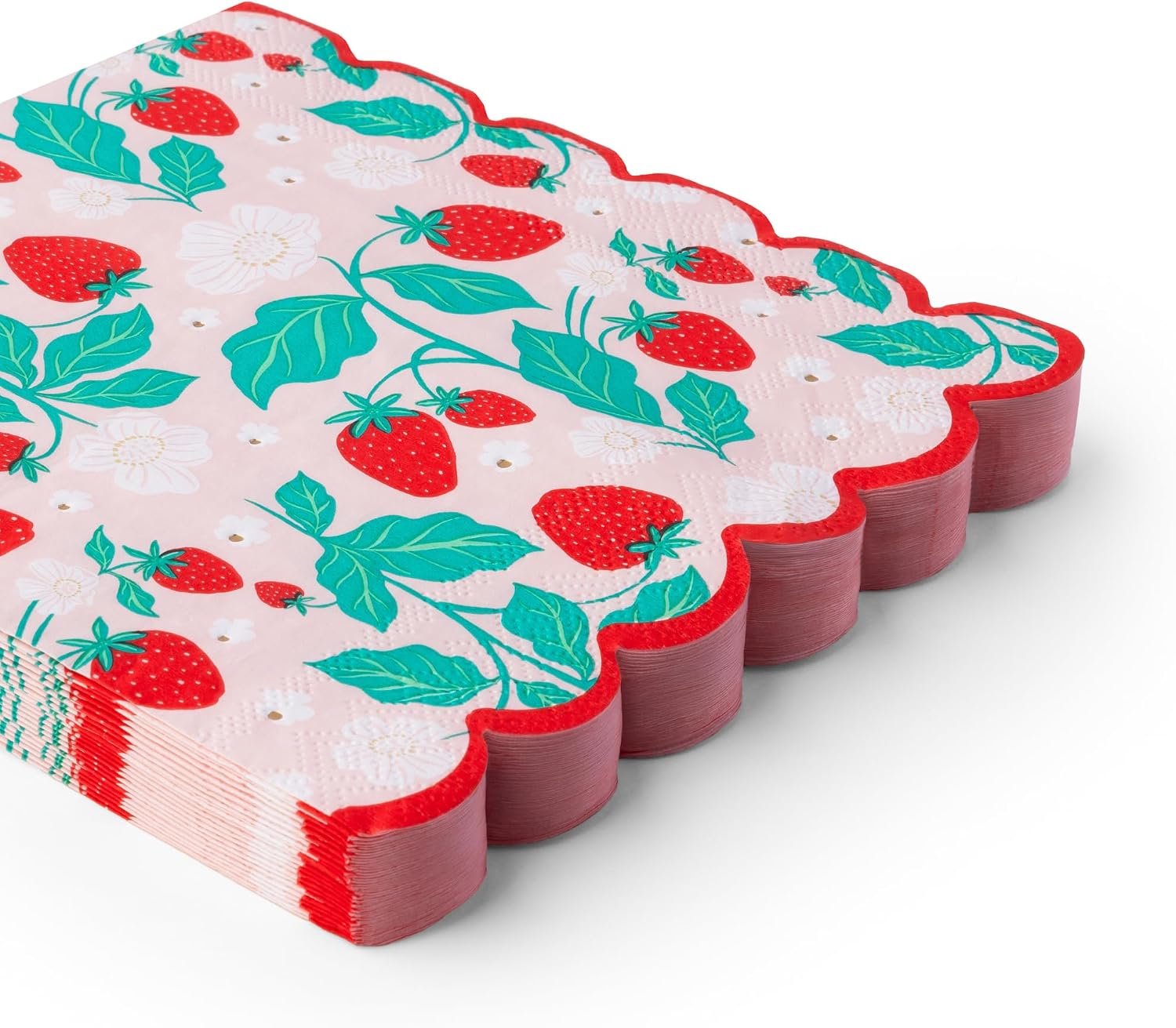 Bonjour Fête Sweet Strawberry Large Paper Party Napkins | Premium Paper Party Supplies | Strawberry Shortcake Celebrations, Summer Picnics, Garden Parties, & Fun Gatherings | Pack of 20, 6.5" x 6.5"