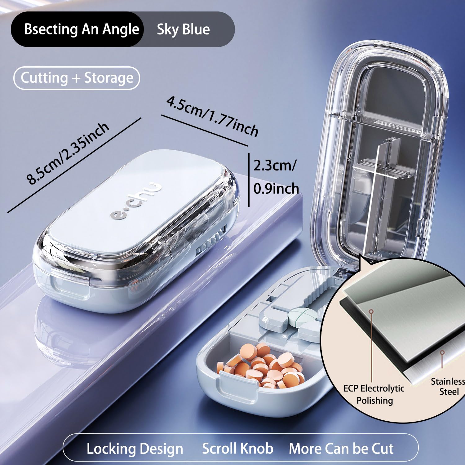 Tablet Splitter(Starlight Blue With Brush tweezers) Pill Cutter丨Pill Splitter for Small or Large Pills Cut in Half, Cutting & Storage 2 in 1 Tablet Pill Dispenser for Pet