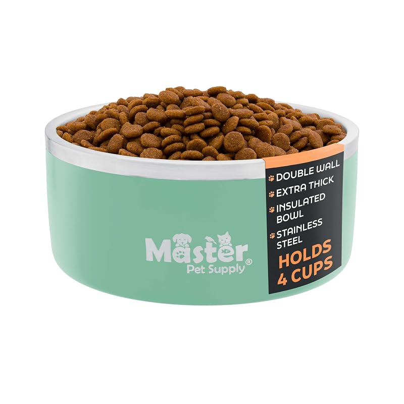 Tigela para Viagem para Cães em Aço Inoxidável com Base Antiderrapante Master Pet Supply Pistachio 960 mL