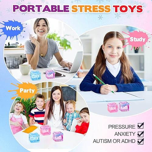 Vista 13 de Cubo de hielo Fidget Toy para todas las edades: paquete de 2 juguetes sensoriales esponjosos, bolas de estrés cuadradas, premios en el aula, cubo